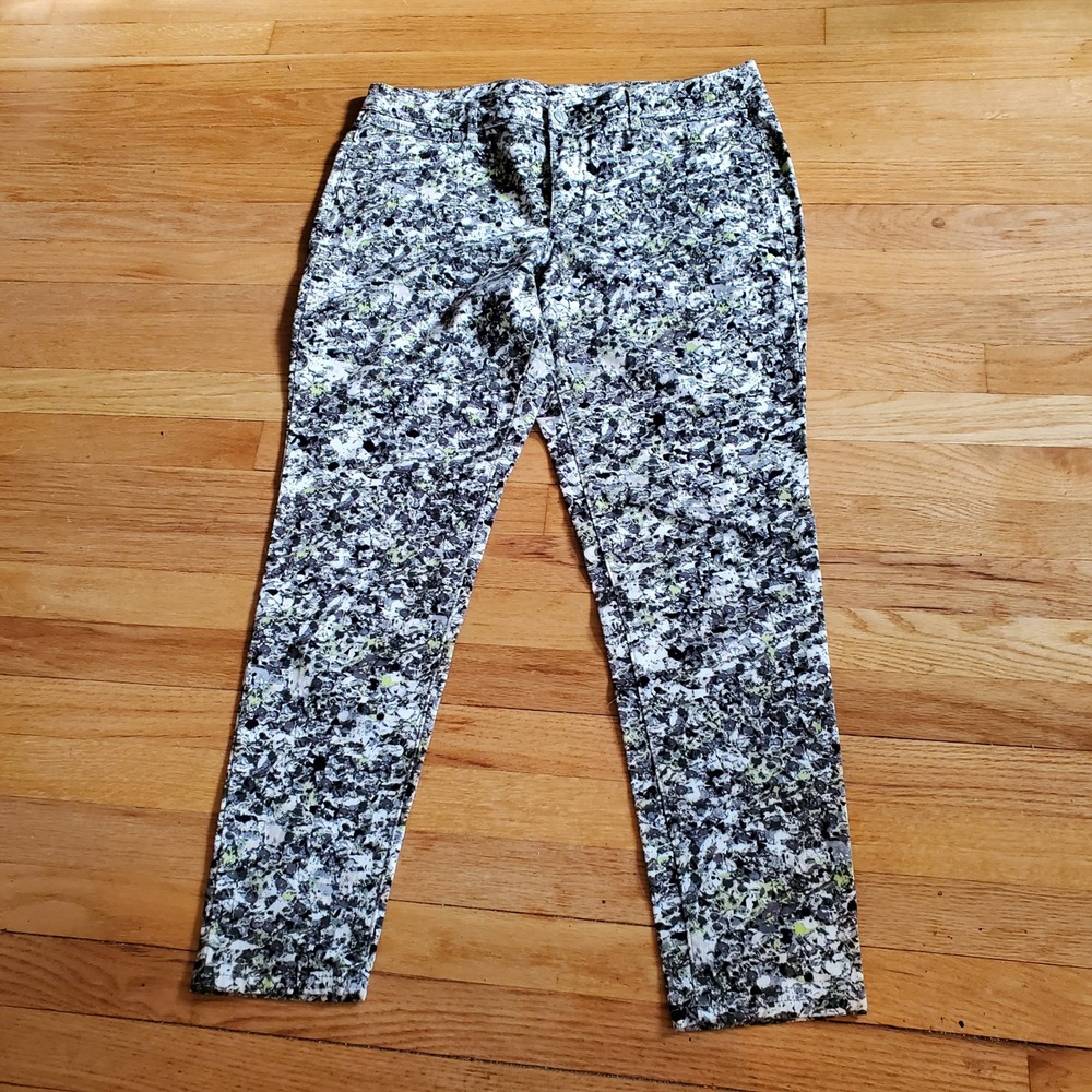 Simply Vera Vera Wang Abstract Splatter Print Slim Pants Black White Lime 14 - Picture 1 of 11